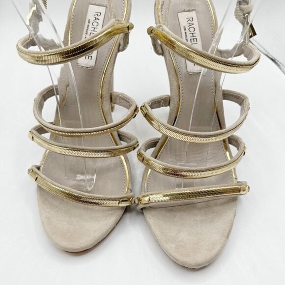 Rachel Zoe Strappy Heels Women’s Size 7 Suede Gold Accent Sandals - Picture 4 of 11